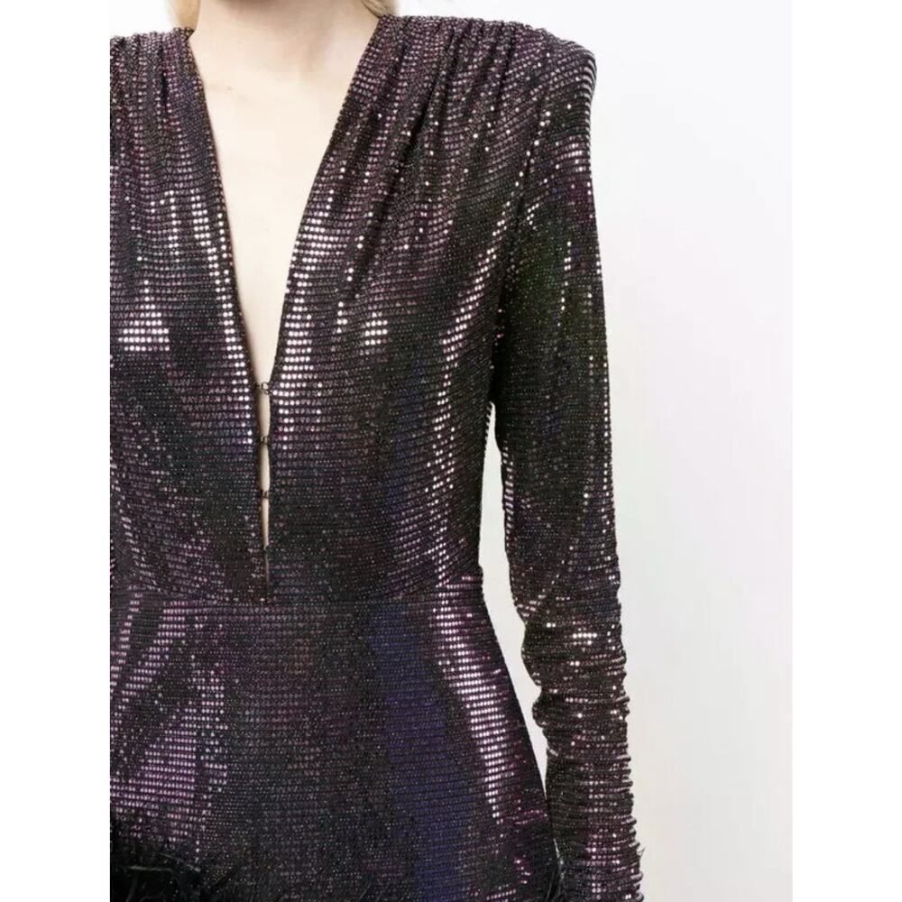 NWT Bronx and Banco Kyoto Sequin Mini Dress Purple Ostrich Feather Hem L - Picture 6 of 13